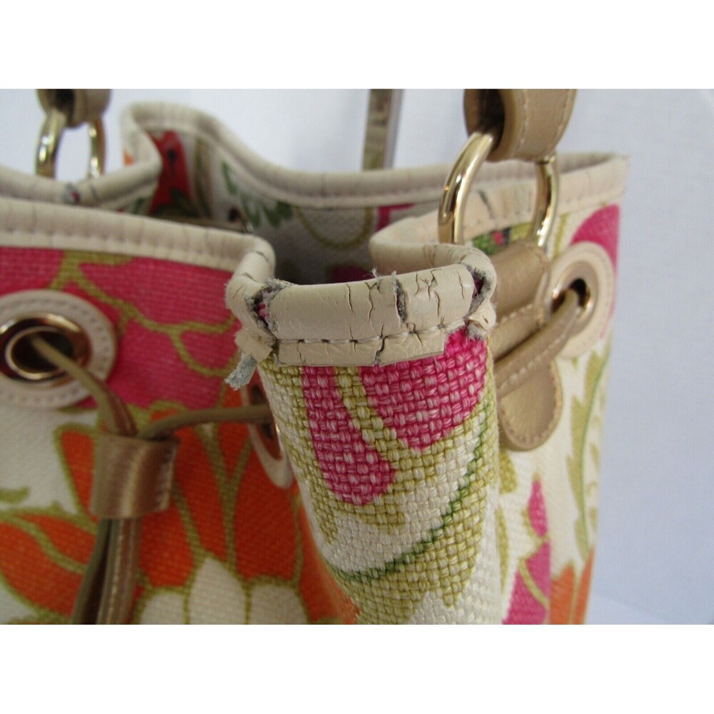 Spartina 449 Daufuskie Floral Bucket Bag Linen Leather Shoulder Purse - Picture 7 of 12